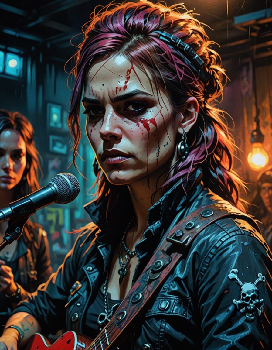 Grungy Punk Rock Portrait as Expressionist Oil Painting