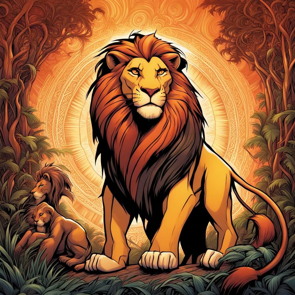 Lion Mandala in Comic Book Style Art