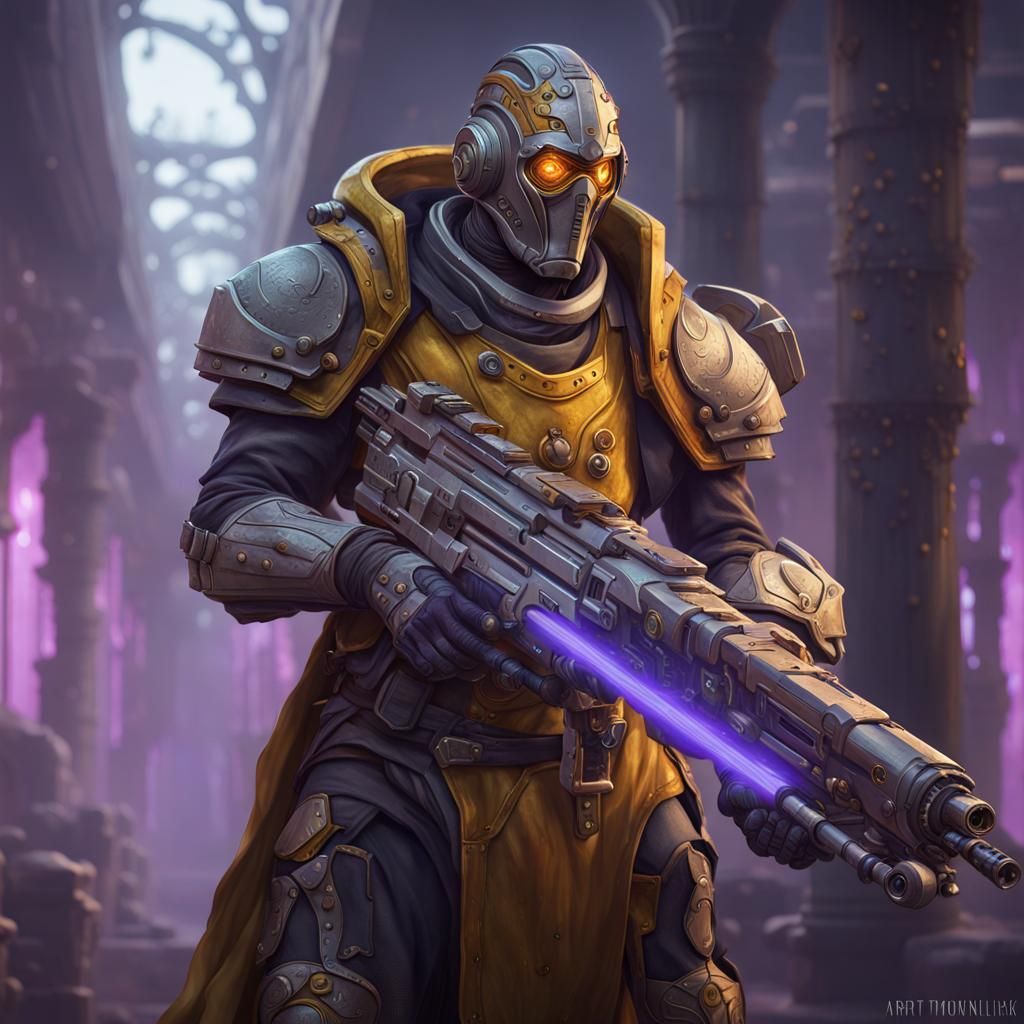 Warforged Artificer with Laser Rifle, Detailed Fantasy Art