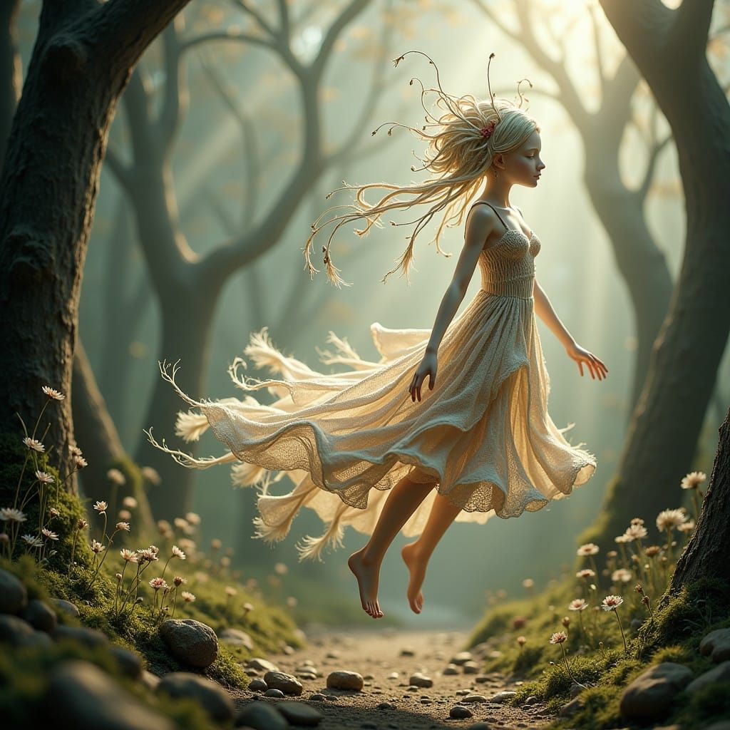 Linen Girl in Dreamlike Setting as Digital Art