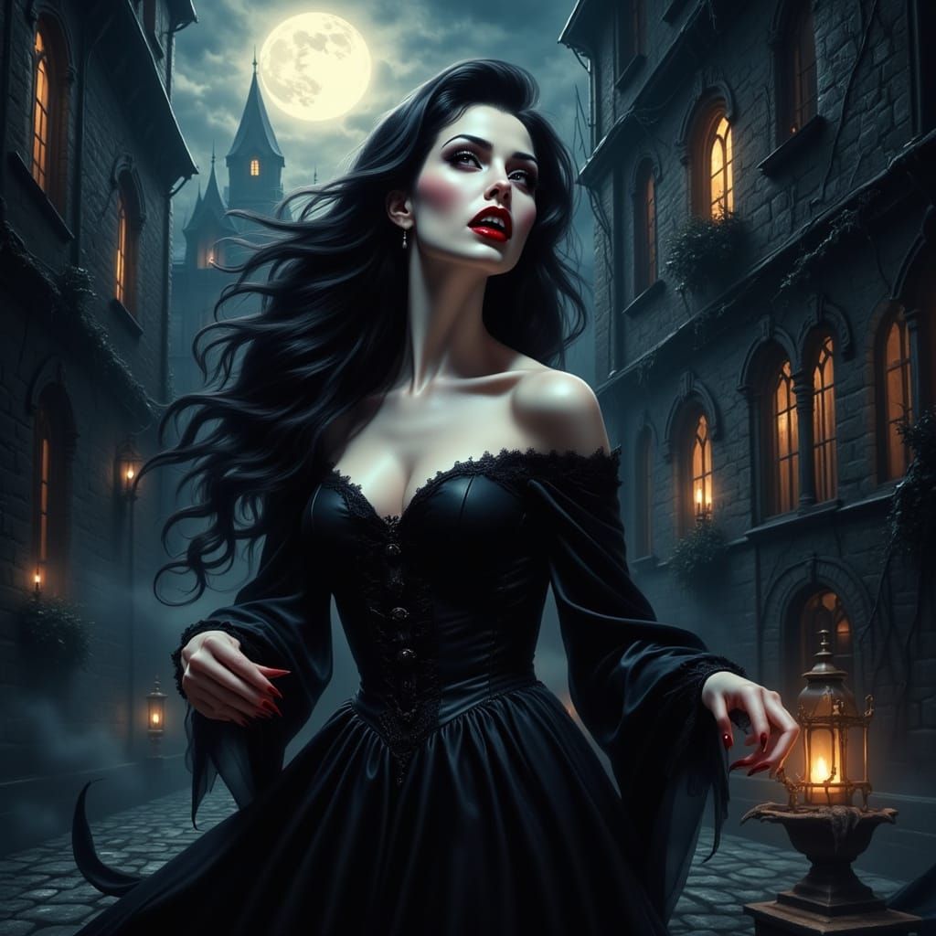 Haunting Vampire in Gothic Courtyard
