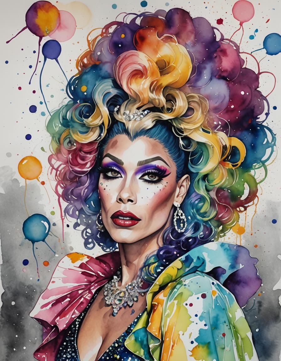 Rainbow Drag Queen in Watercolor Style