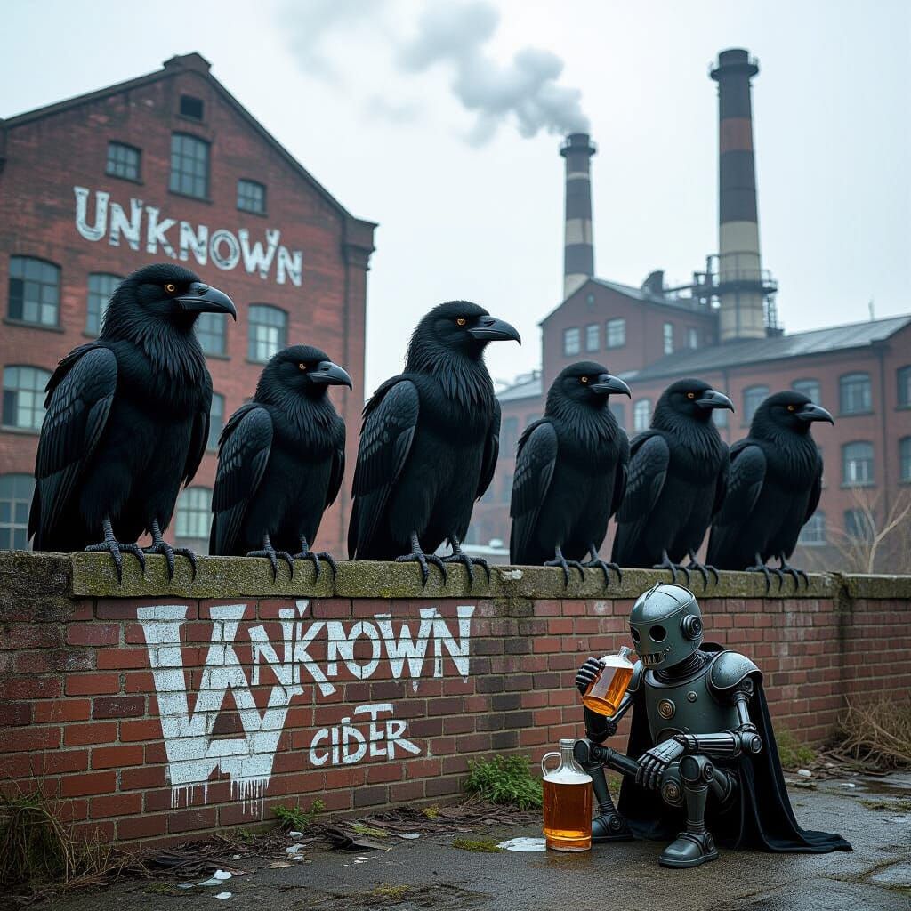 Ravens and Robots Outside Derelict Factory