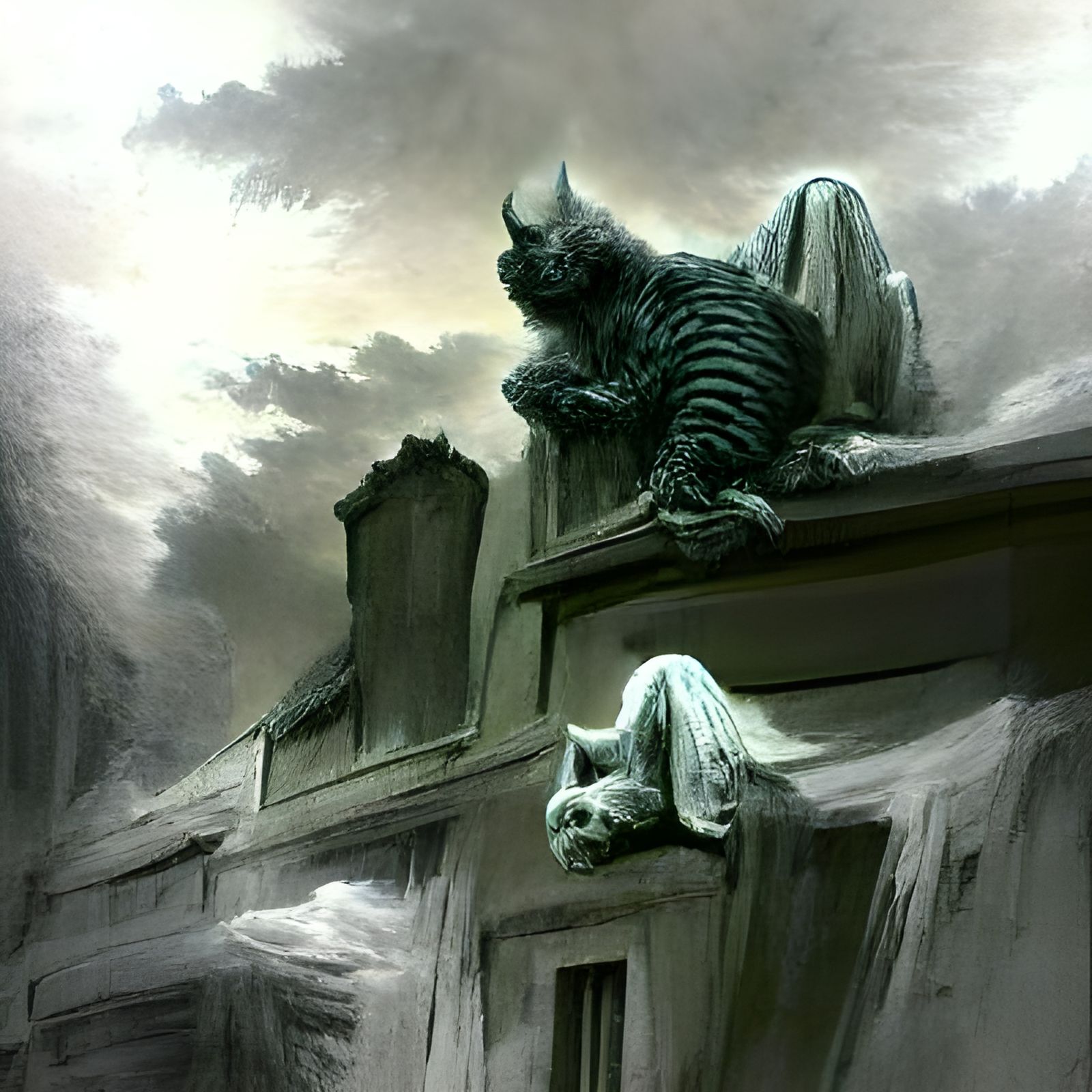 Gothic Cat Gargoyle in Abandoned Streets