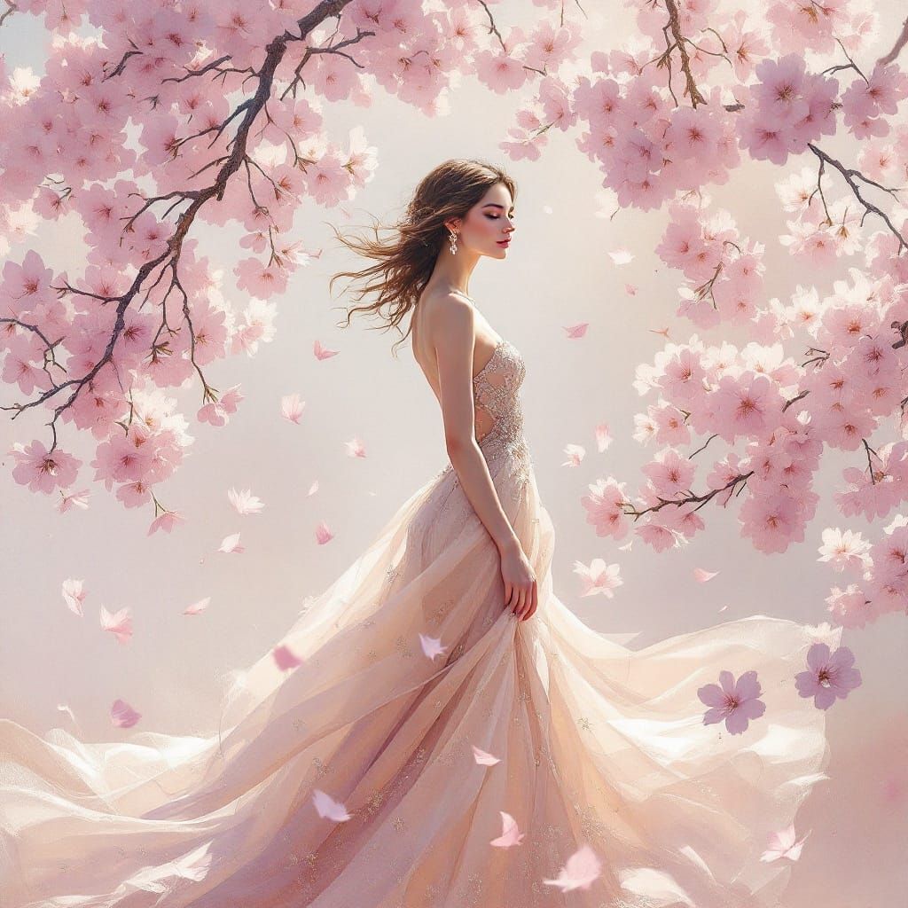 Elegant Lady in Cherry Blossom Bloom