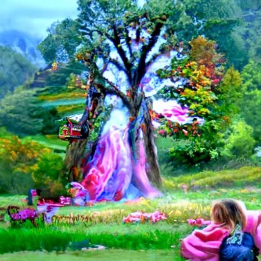 Ethereal Meadow Tree Scene in Hyperdetailed Fantasy Style