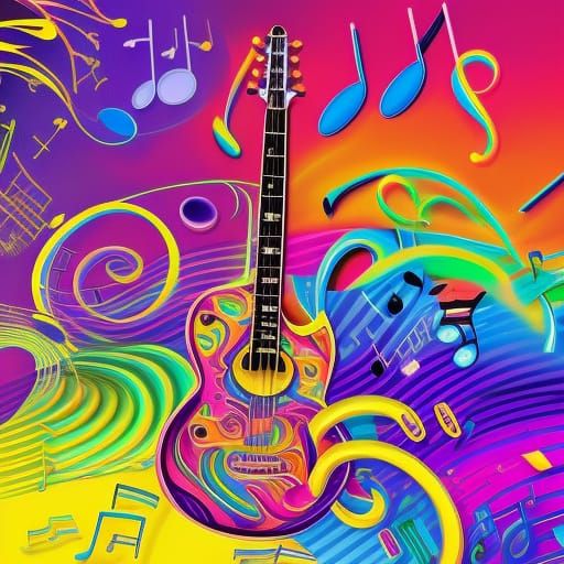 Lisa Frank Style Music Instruments and Notes