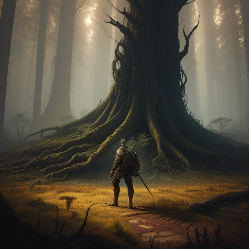 Ancient Warrior Emerges from Earthy Forest Depths