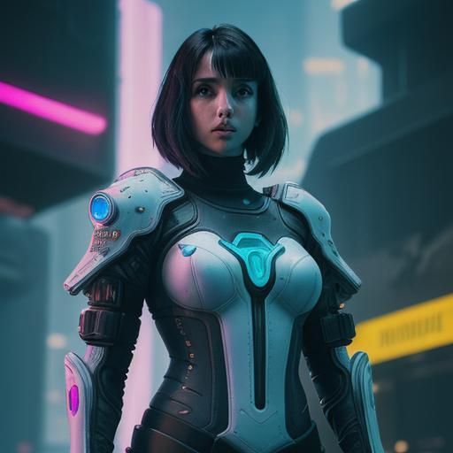 Cyberpunk Ice Armor in Neon Style