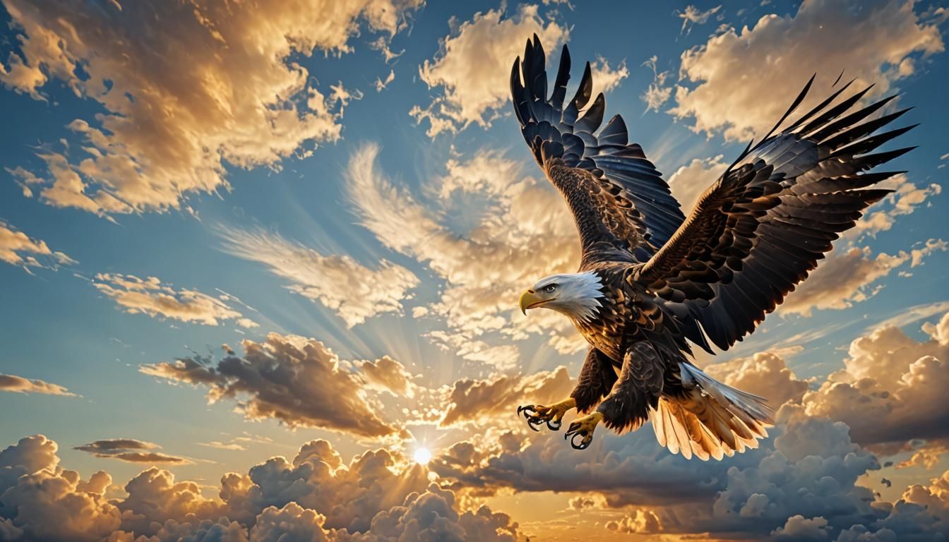 Majestic Eagle Soaring in Golden Light