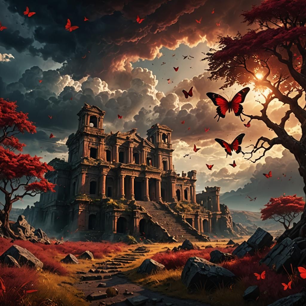 Epic Caelid Landscape with Crimson Trees