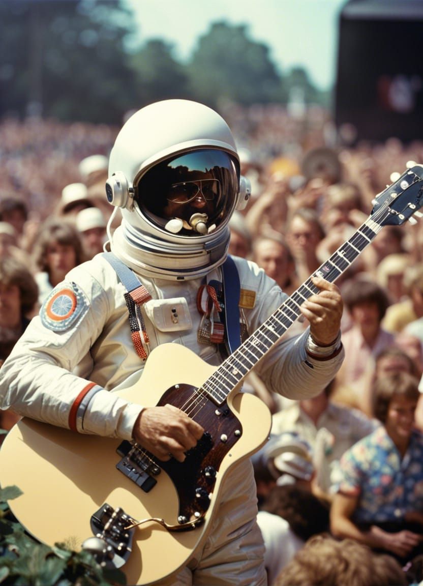 Astronaut Rocks Woodstock in Vintage Photo