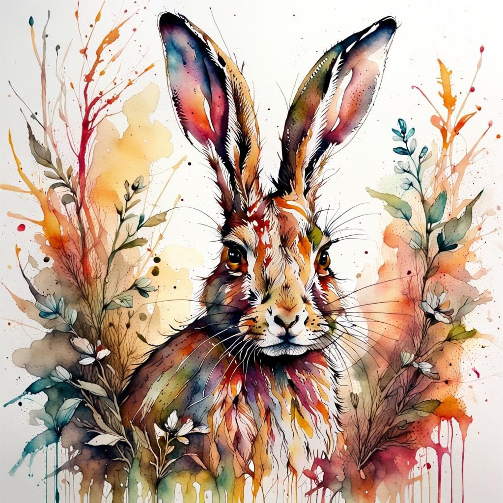 Hare in Nature Watercolour Masterpiece