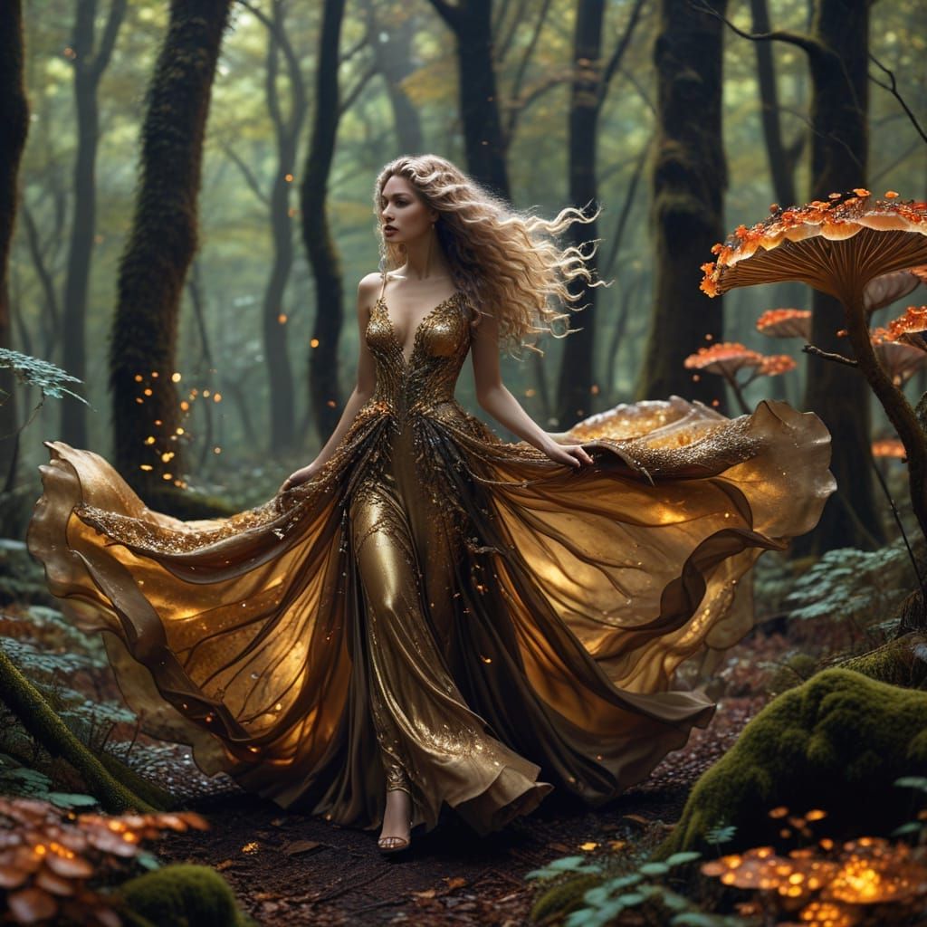 Bioluminescent Forest Wanderer in Romantic Illustration Styl...