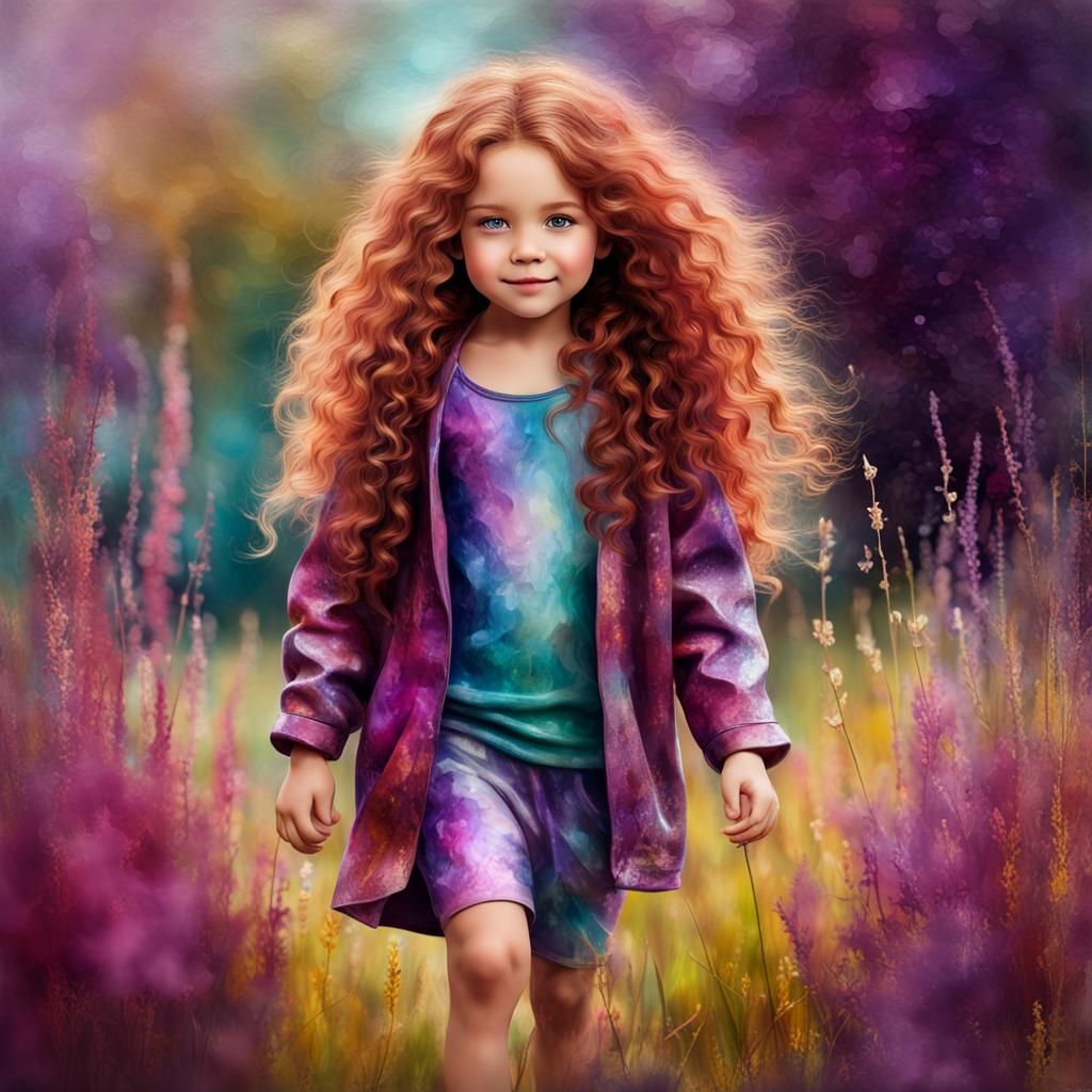 Girl with Red Hair in Wet Oil and Ink Style