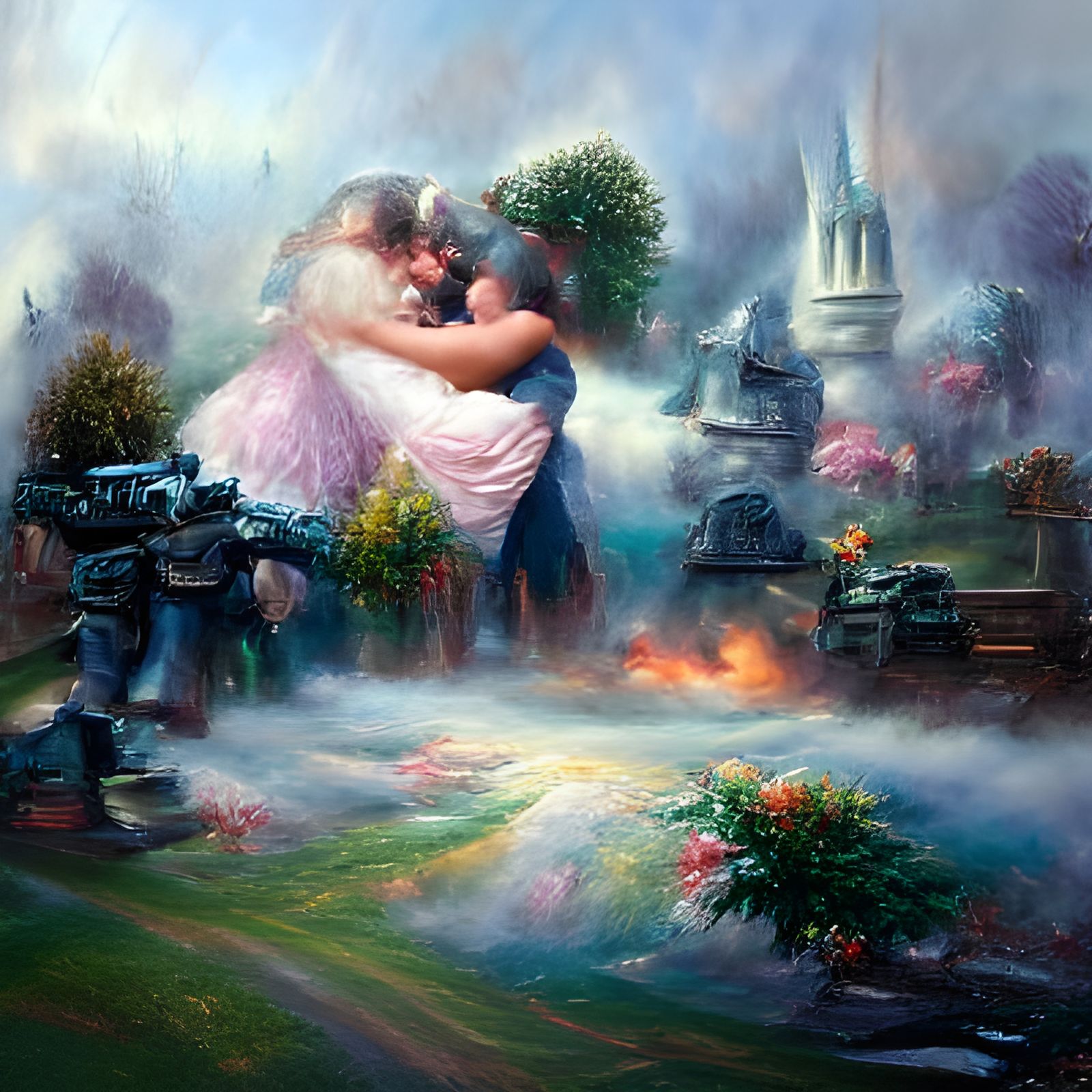 Ethereal Fantasy Battlefield in Kinkade Style