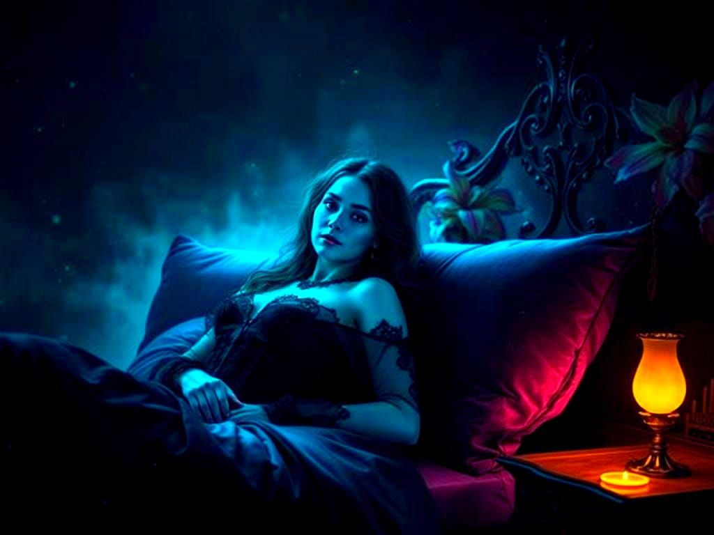 Gothic Woman in Psychedelic Bioluminescent Dreamscape