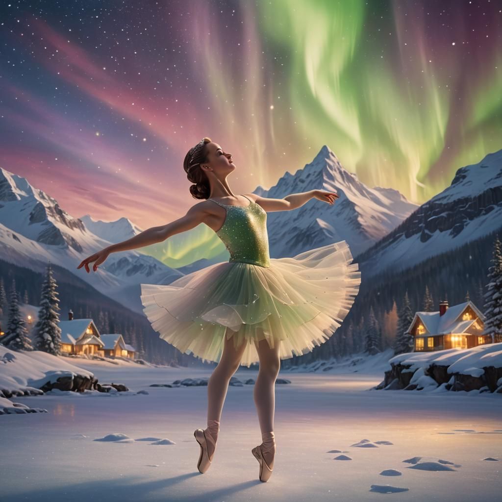 Ballerina's Ethereal Ballet Under Northern Lights