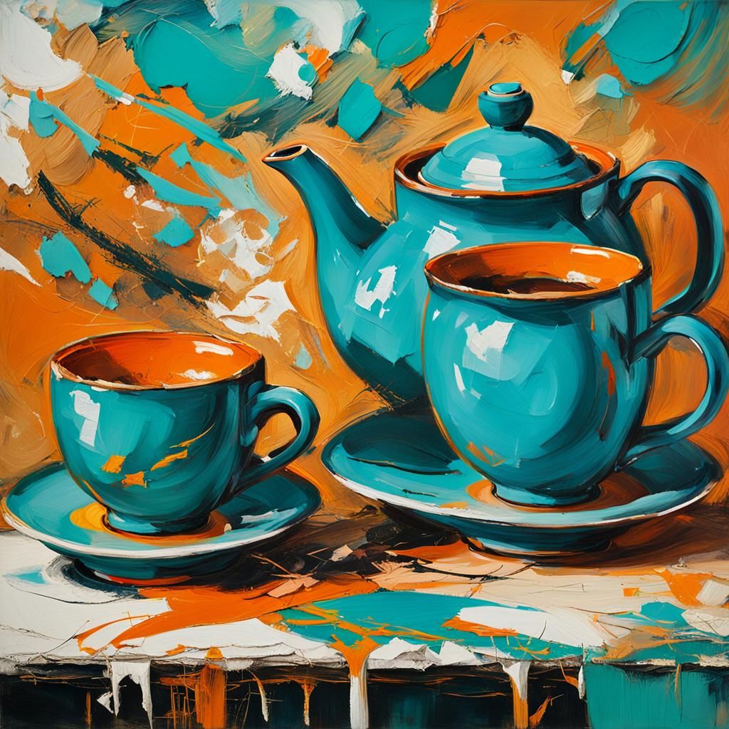 Abstract Expressionist Teapot Still Life in Bold Colors