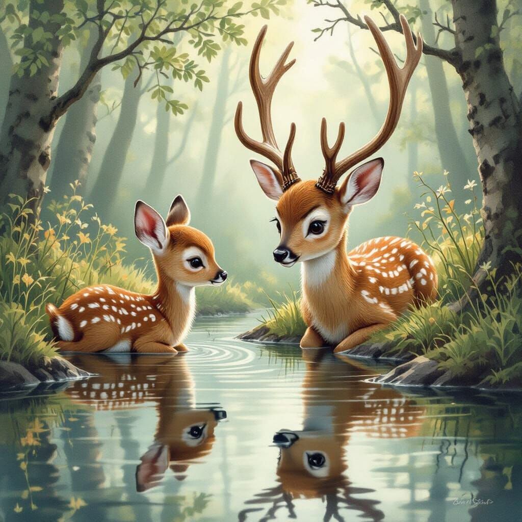 Bambi's Reflection: From Fawn to Majestic Deer