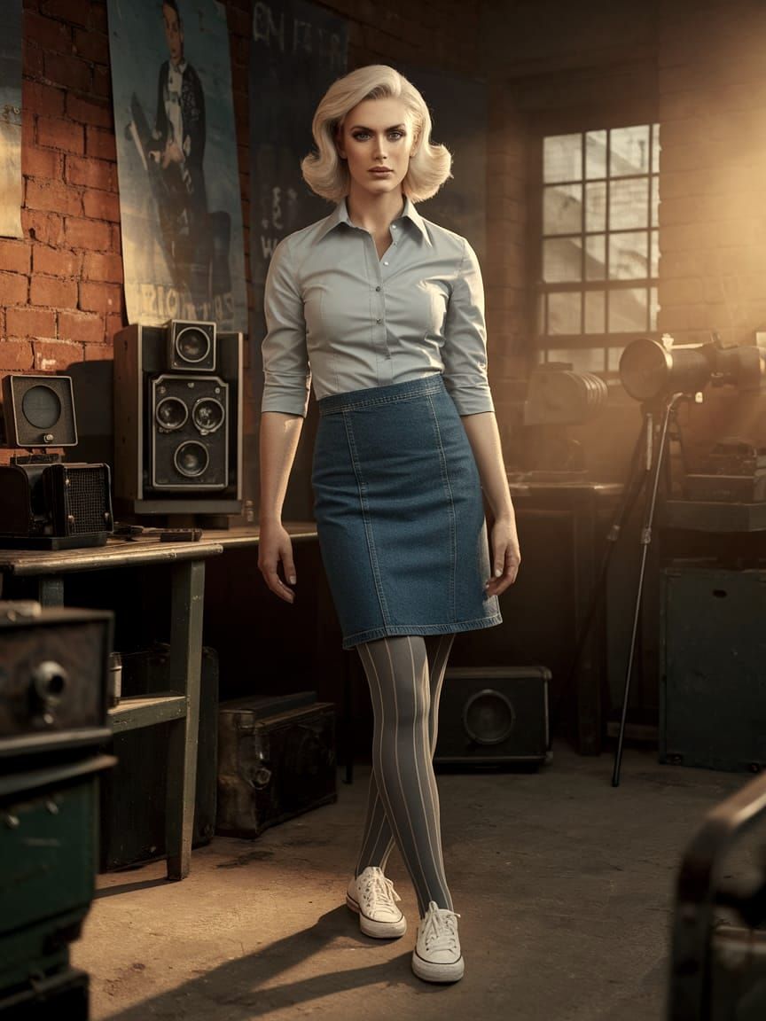 Timeless Transgender Woman in Vintage Photo Studio