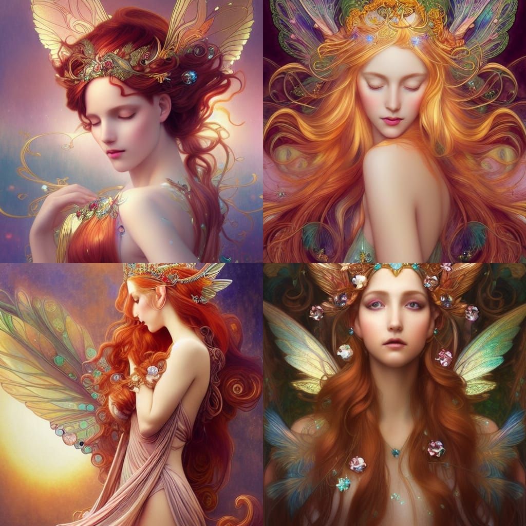 Beautiful Fairy with Phoenix Wings in Jewel Tones