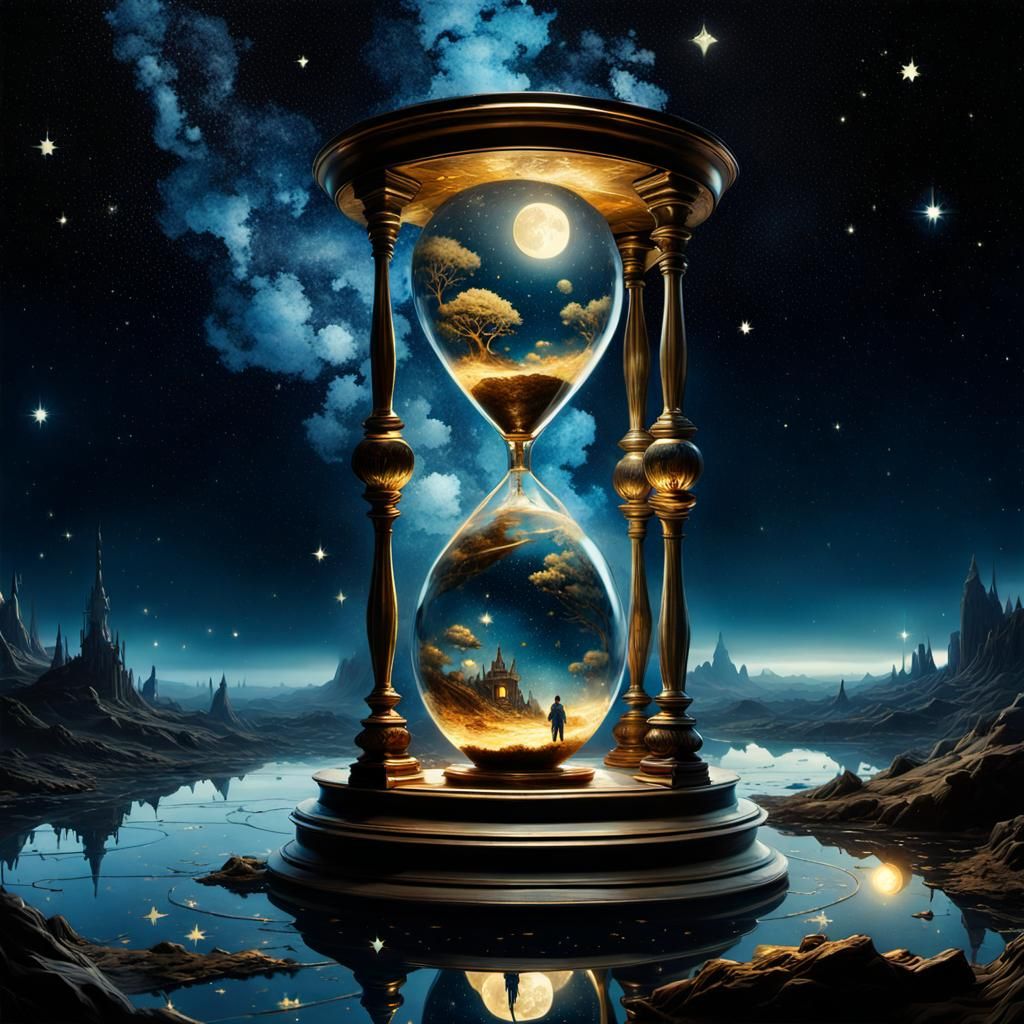 Hourglass Dividing Night and Day in Fantasy Artwork