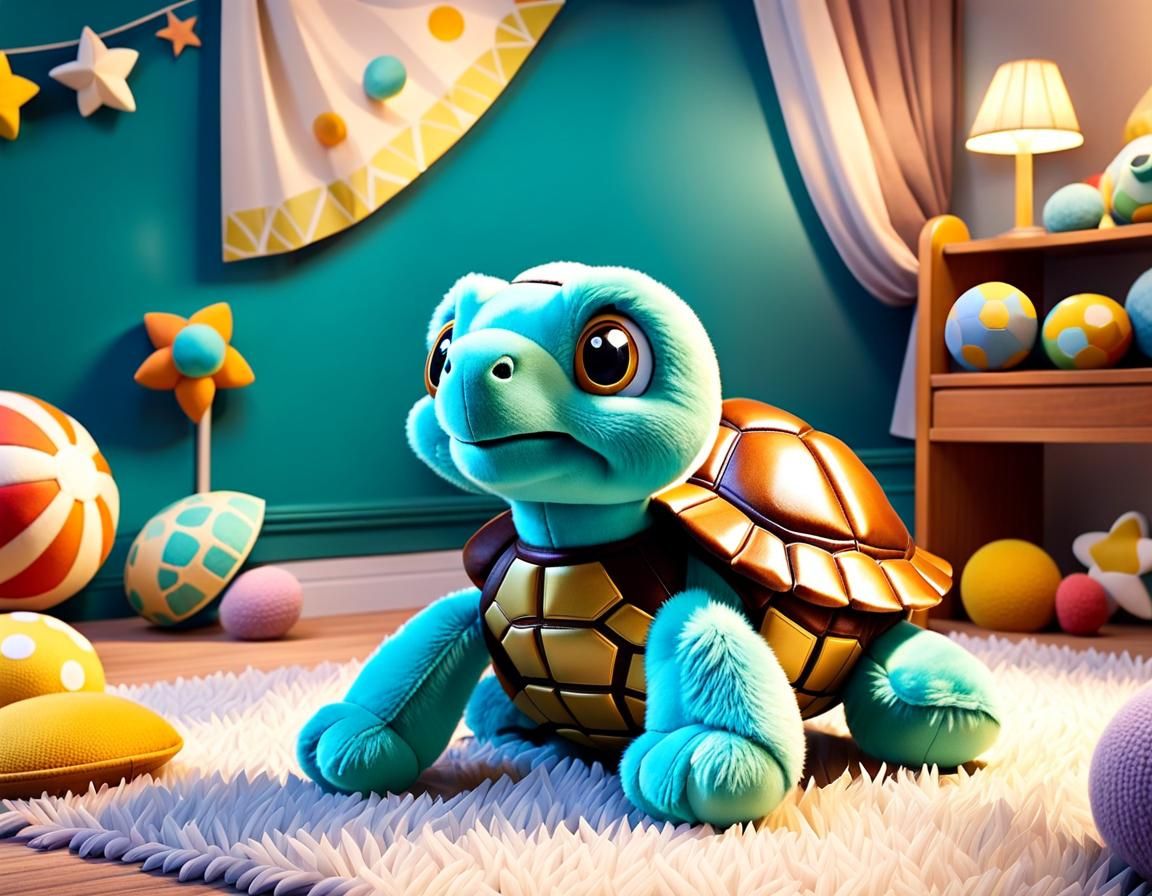Art Deco Stuffed Turtle Toy in Playroom