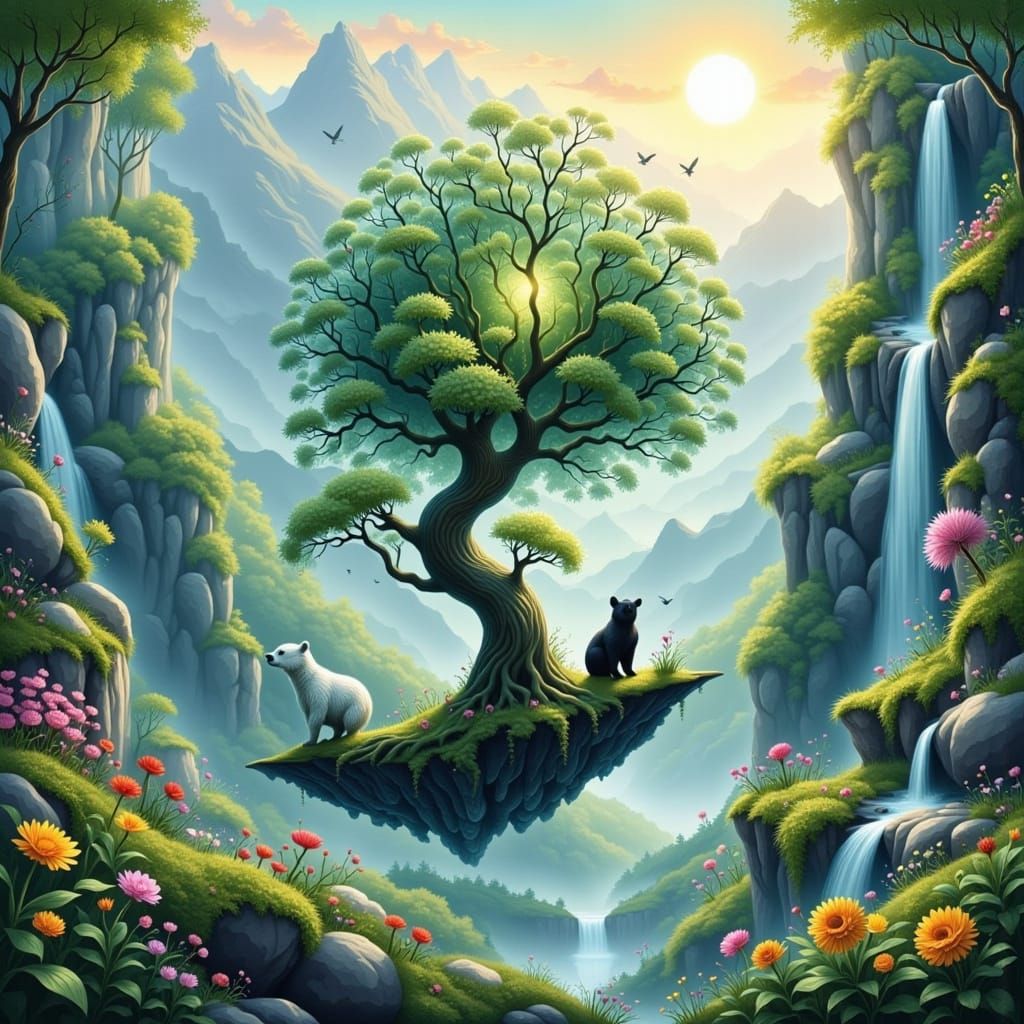 Enchanted Eagle Containing a Pink Tree Landscape