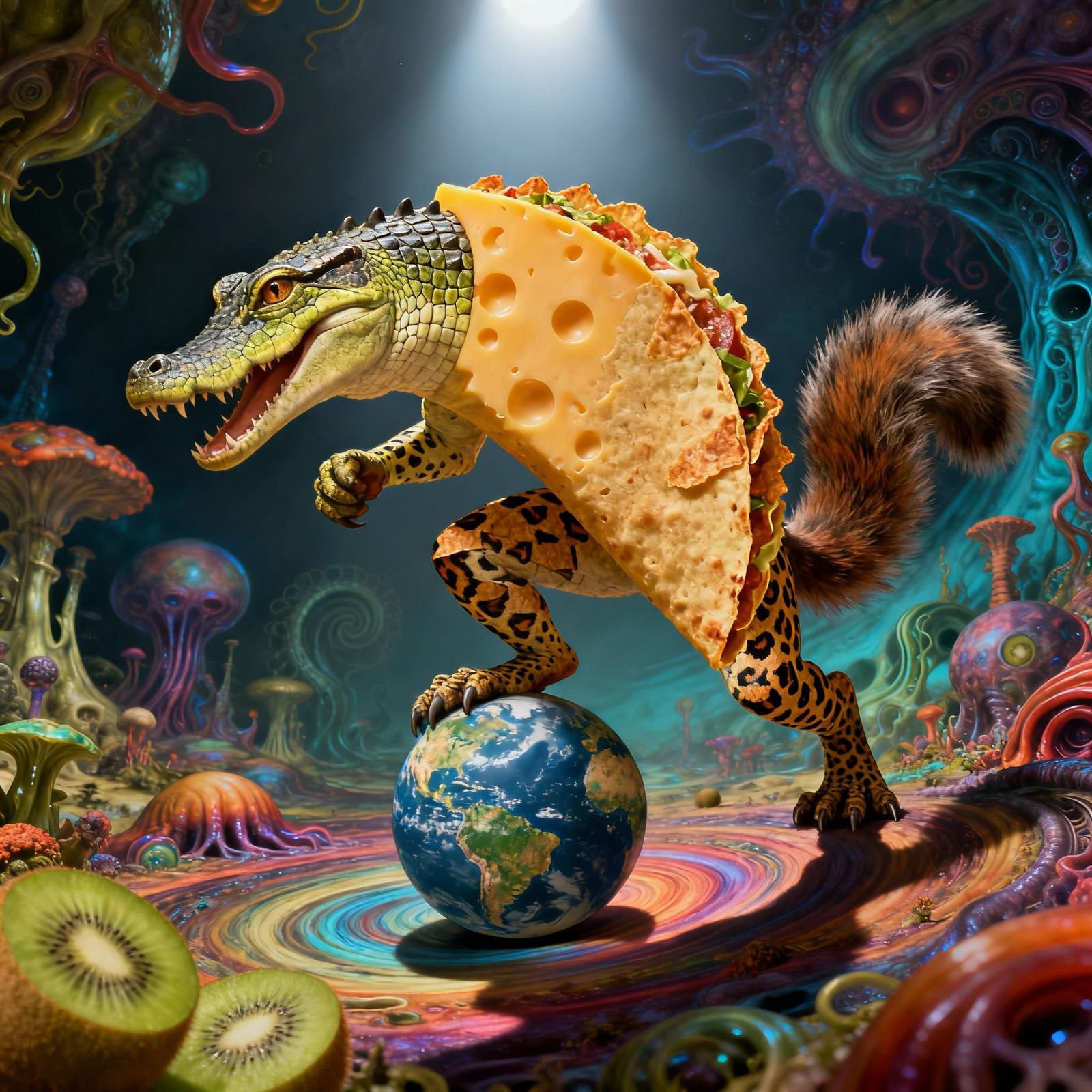 Surreal Hybrid Creature Stomping Earth in Alien Dimension