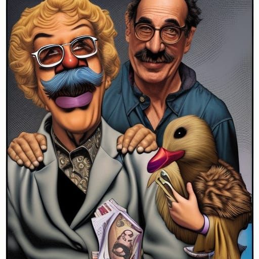 Groucho and Harpo Marx pose with their new Manager Most Fowl!