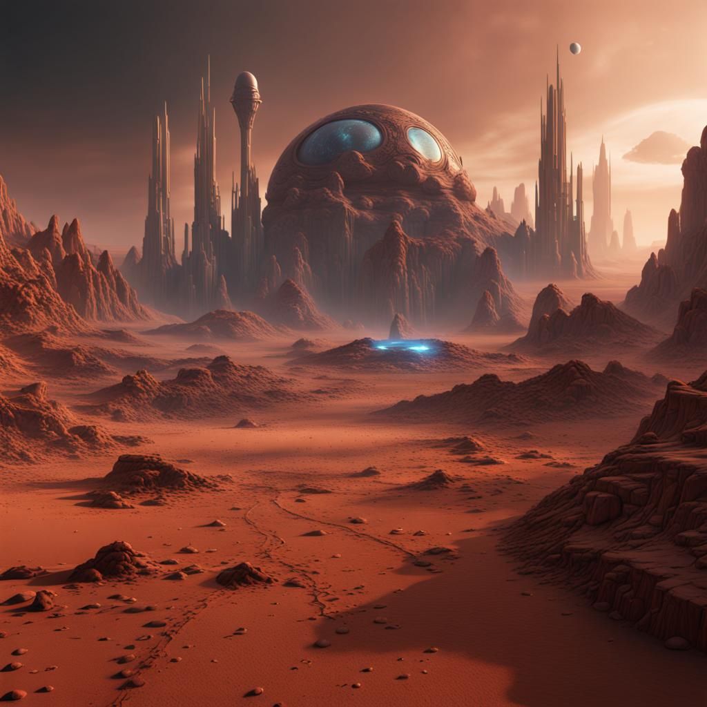Detailed Martian Landscape Concept Art