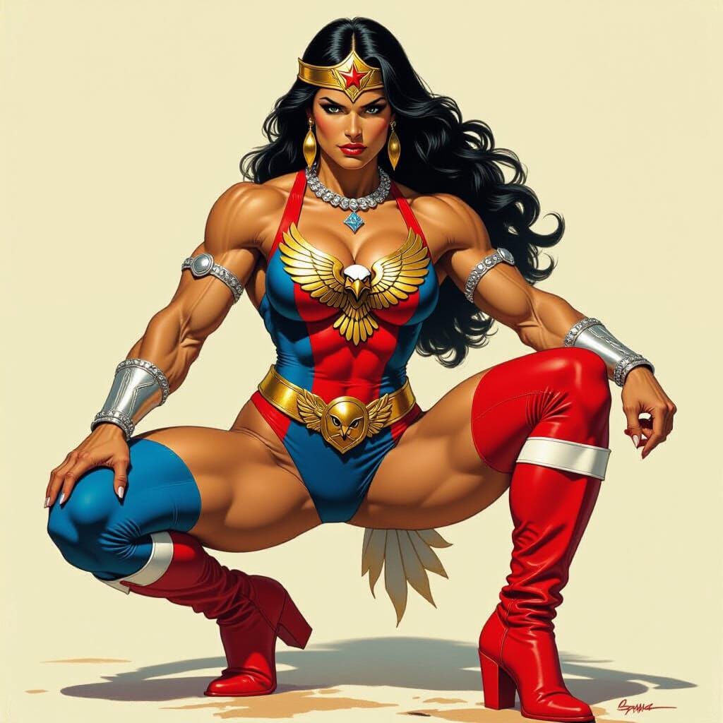 Amazonian Warrior in Frazetta, Bisley, and Craft Style