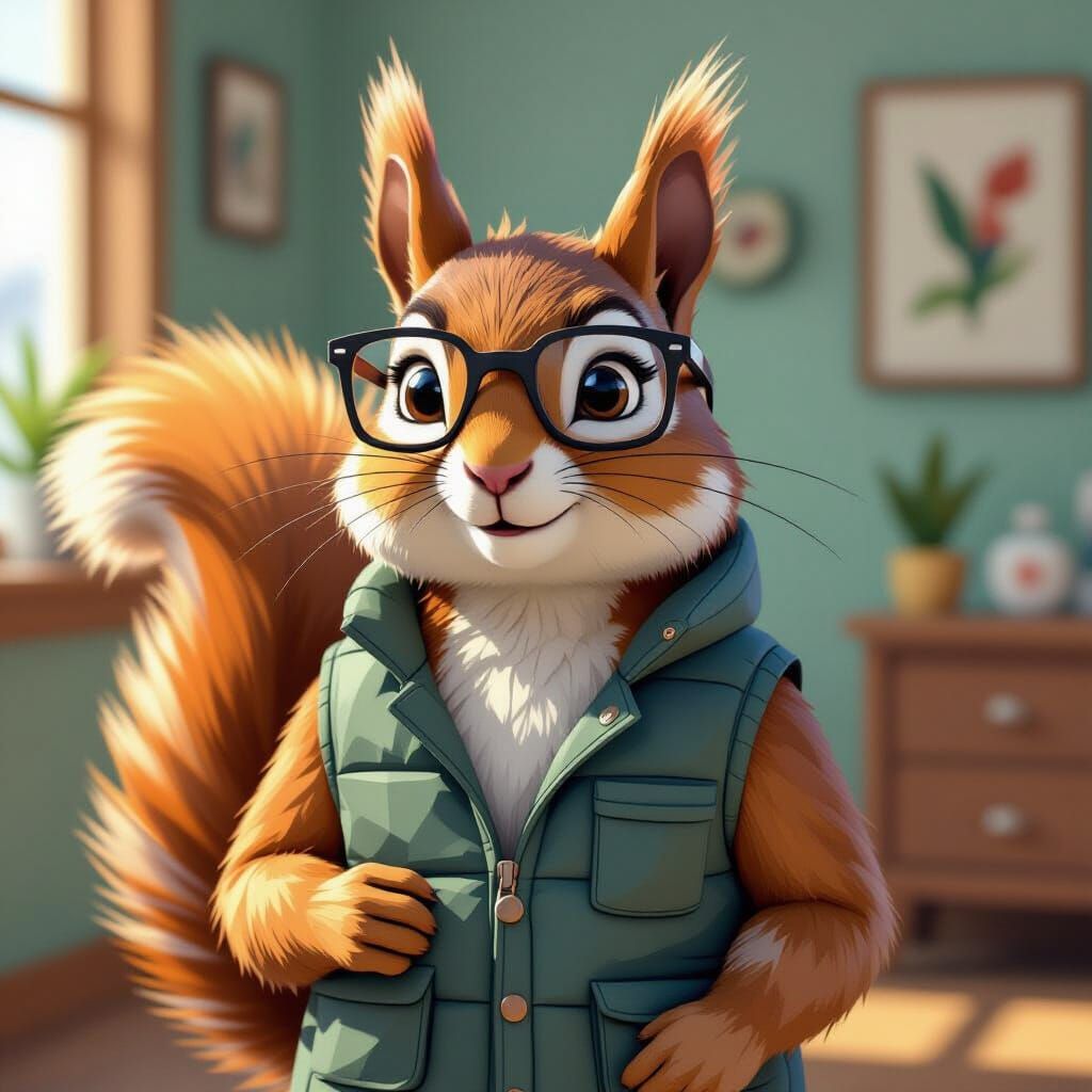 Squirrel Character in Vest and Glasses, PS1 Style