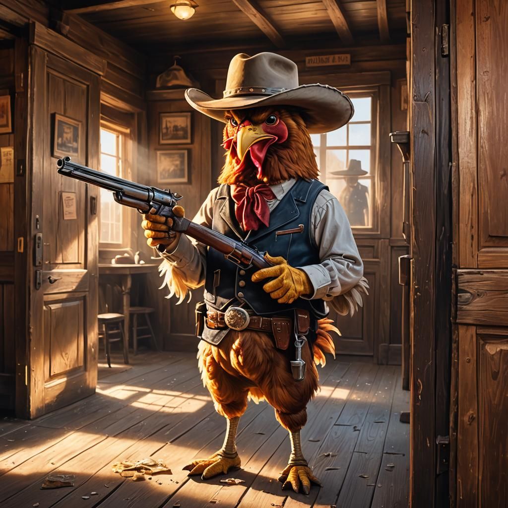 Chicken Nugget Cowboy in Old West Saloon