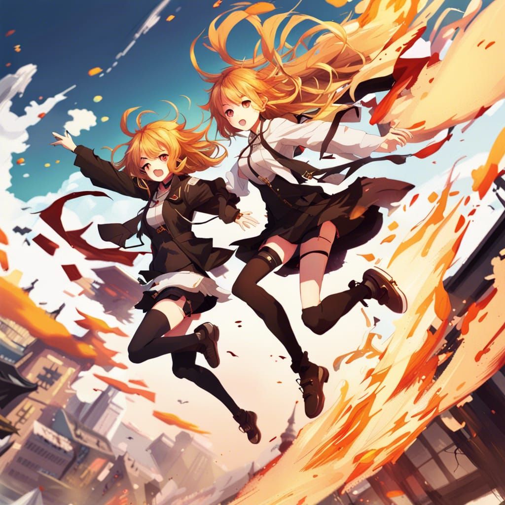 Genshin Impact Style Plane Jump Anime Art