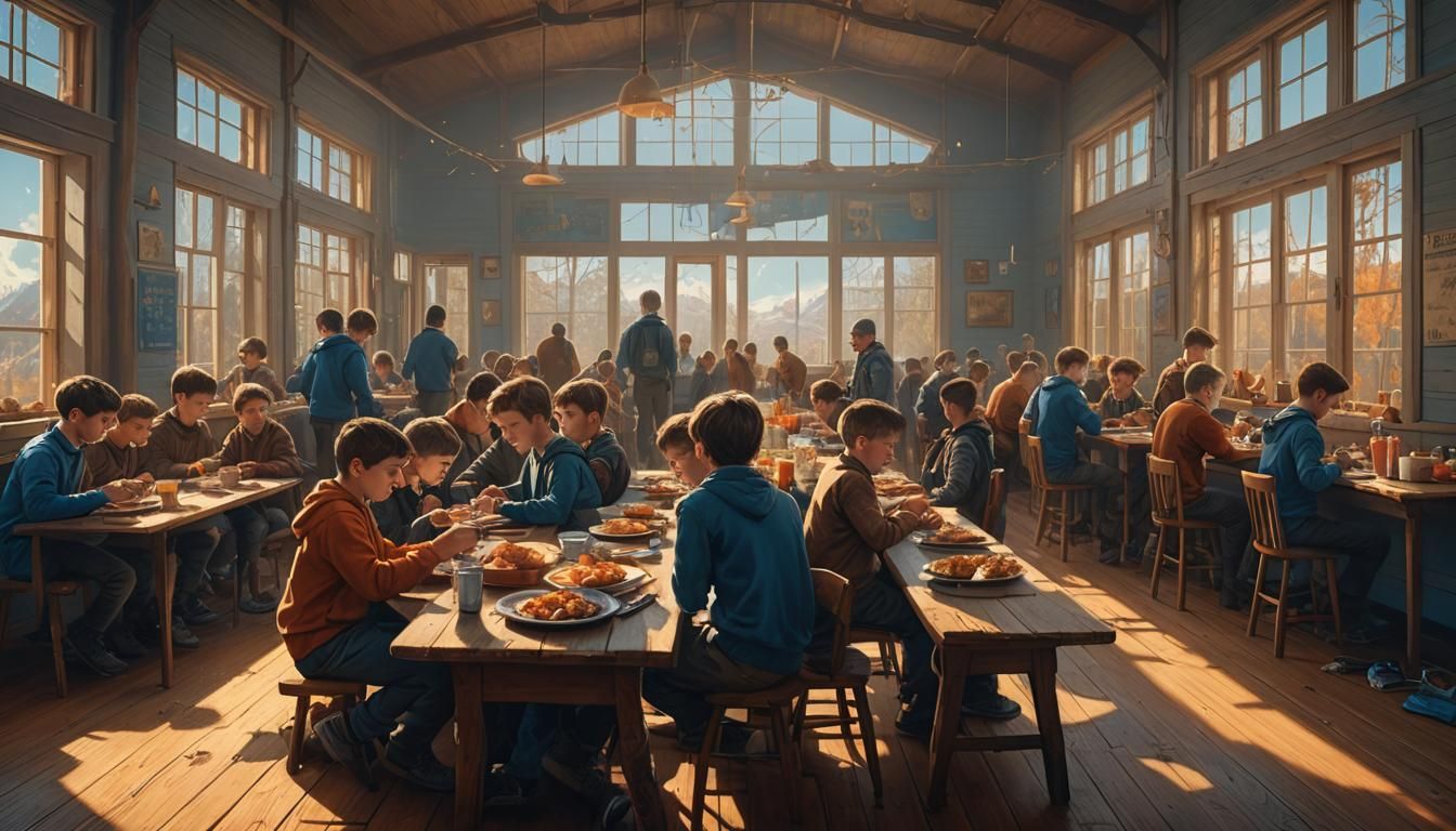 Orphanage Scene in Matte Painting Style