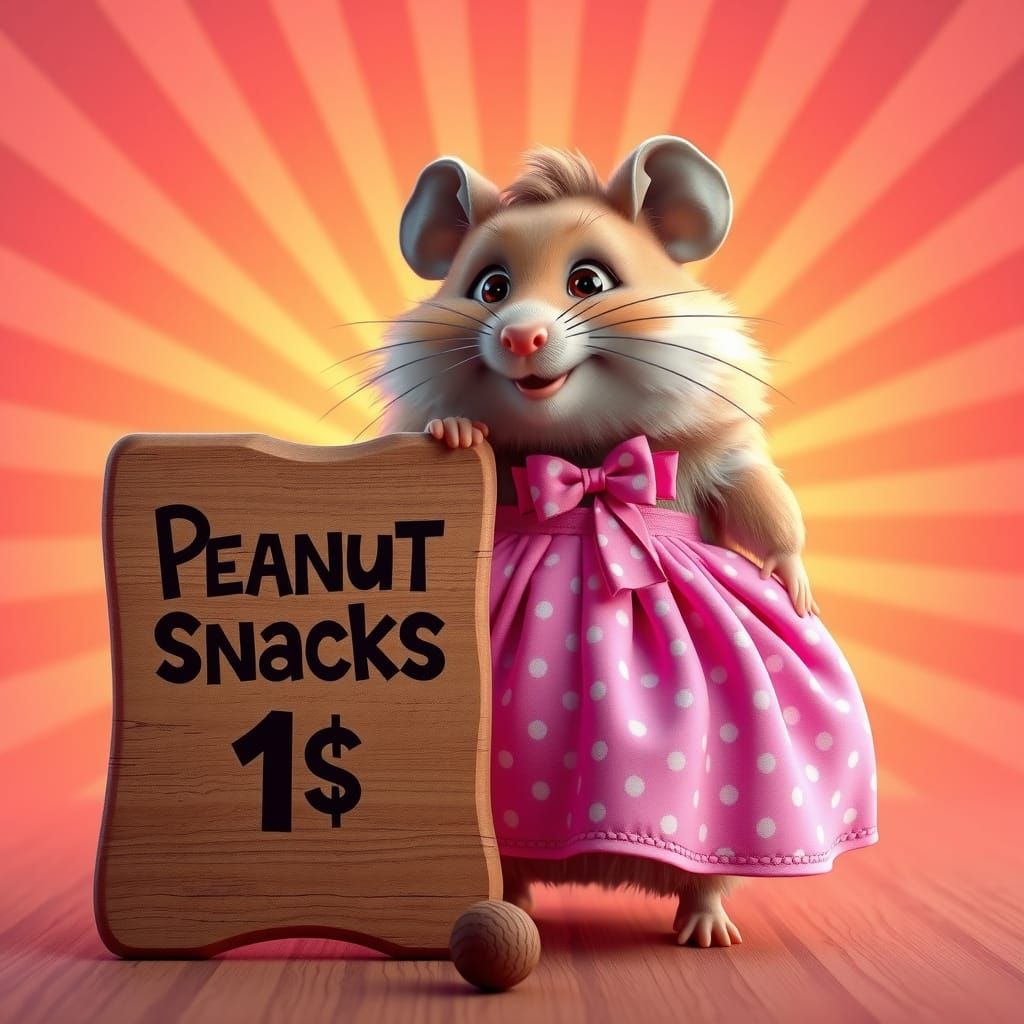 Vibrant Hamster in Pastel Sunset with Snack Sign