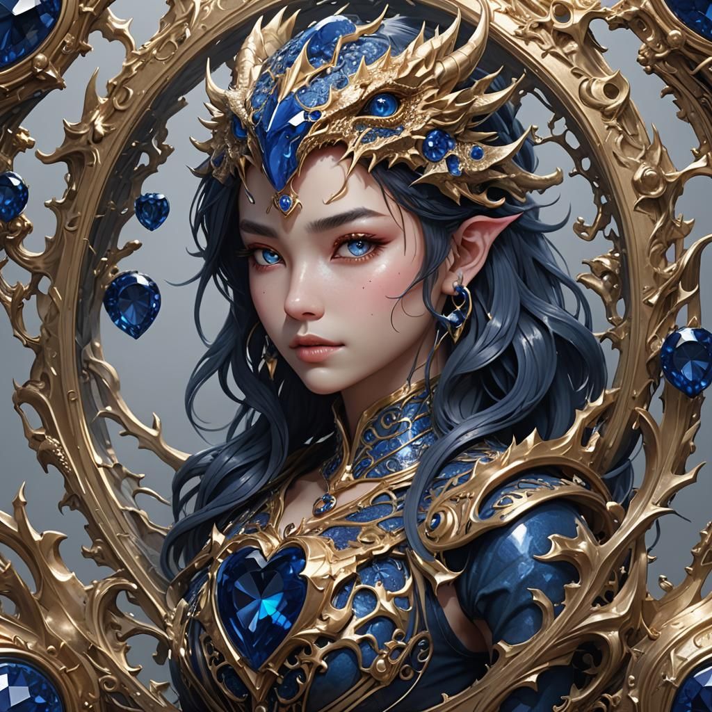 Dragon Girl Encased in Sapphire Heart