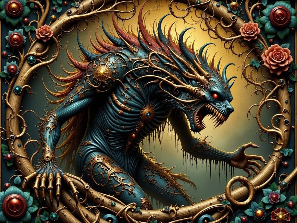 Surreal Jabberwock Emerges from Dark Goo Landscape in Art No...