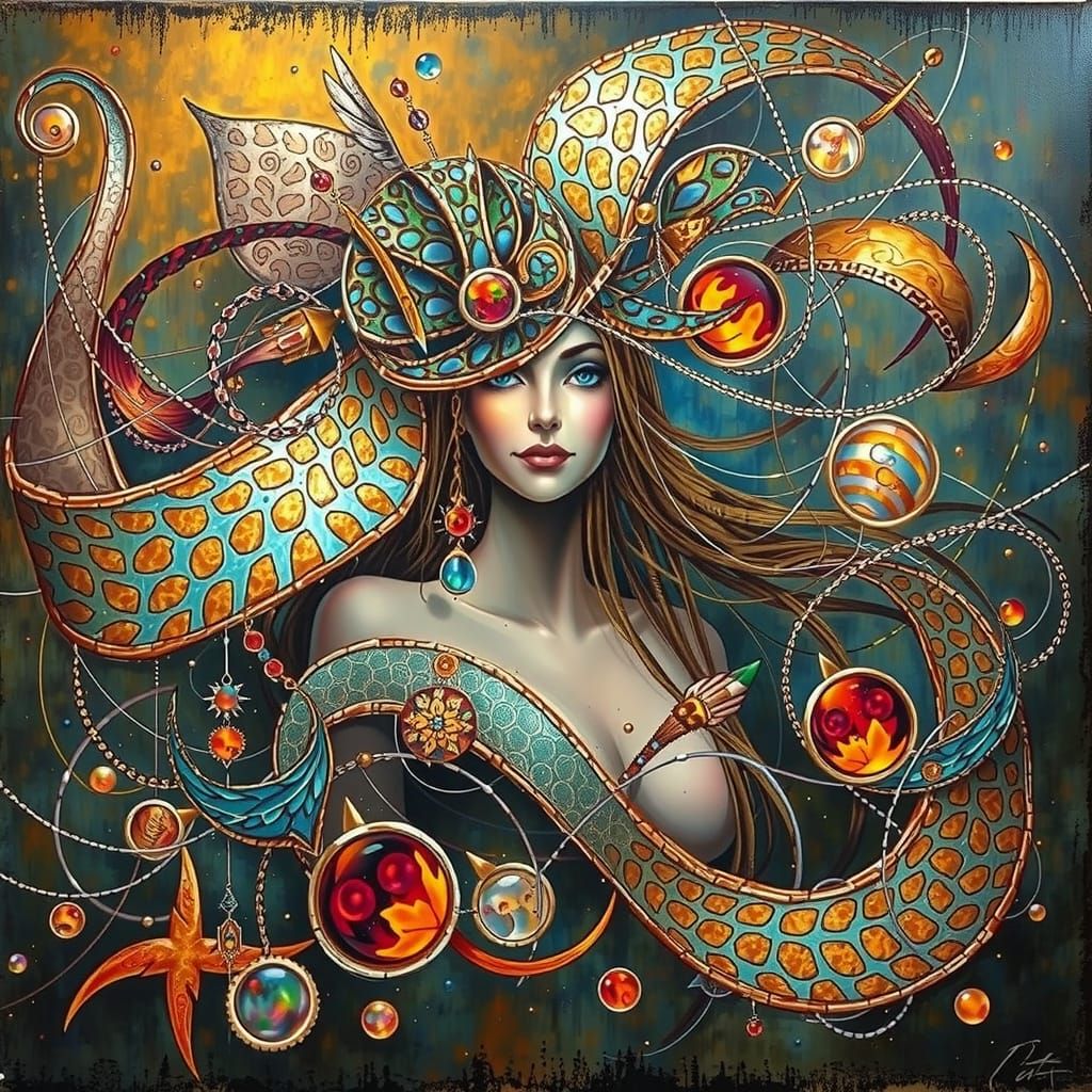 Dynamic Abstract Expressionism with Iridescent Swirls