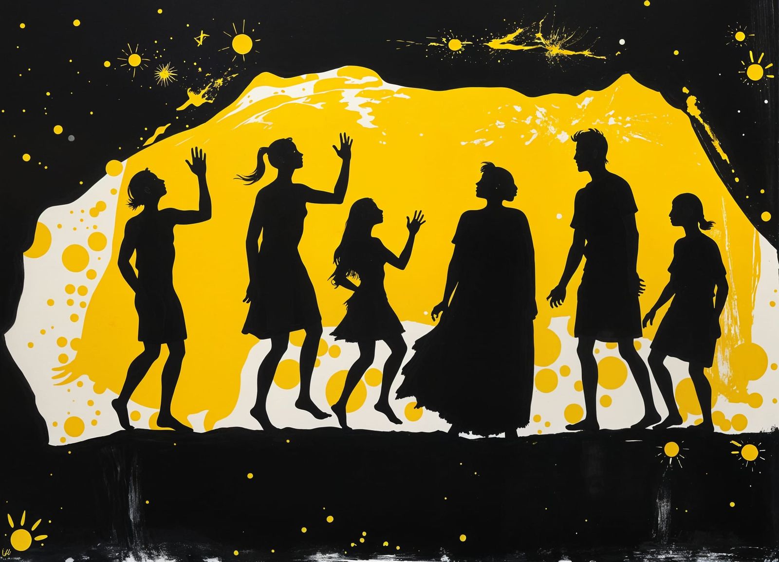 Black and Yellow Cave Painting Inspired by Miro