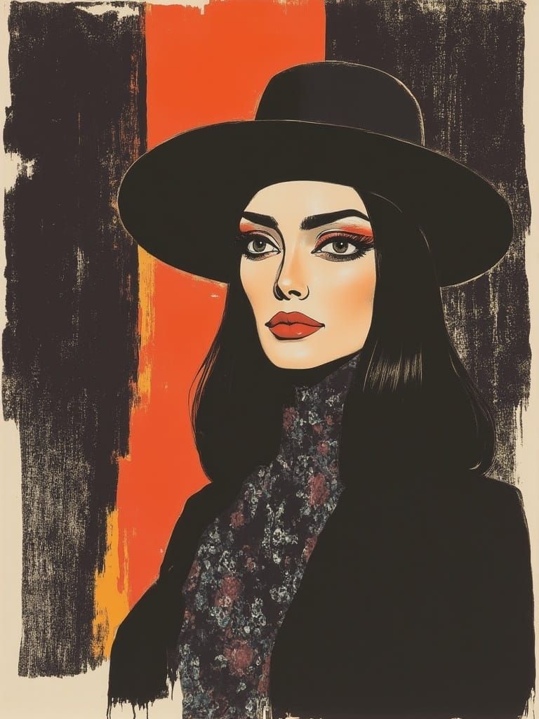 Colorful Fashion Model Sketch in Magical Realism Style