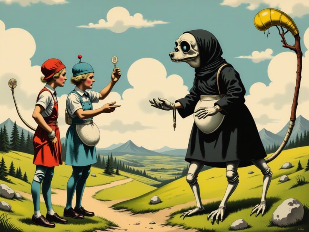 Surreal Milkmen Confront Six-Legged Dog and Grim Reaper