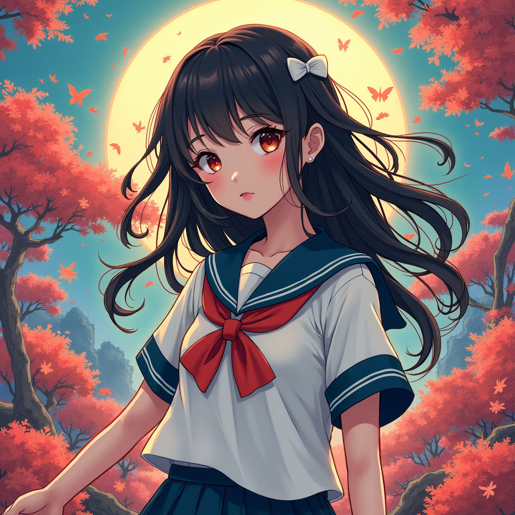 Anime Schoolgirl in Dreamlike Manga Style