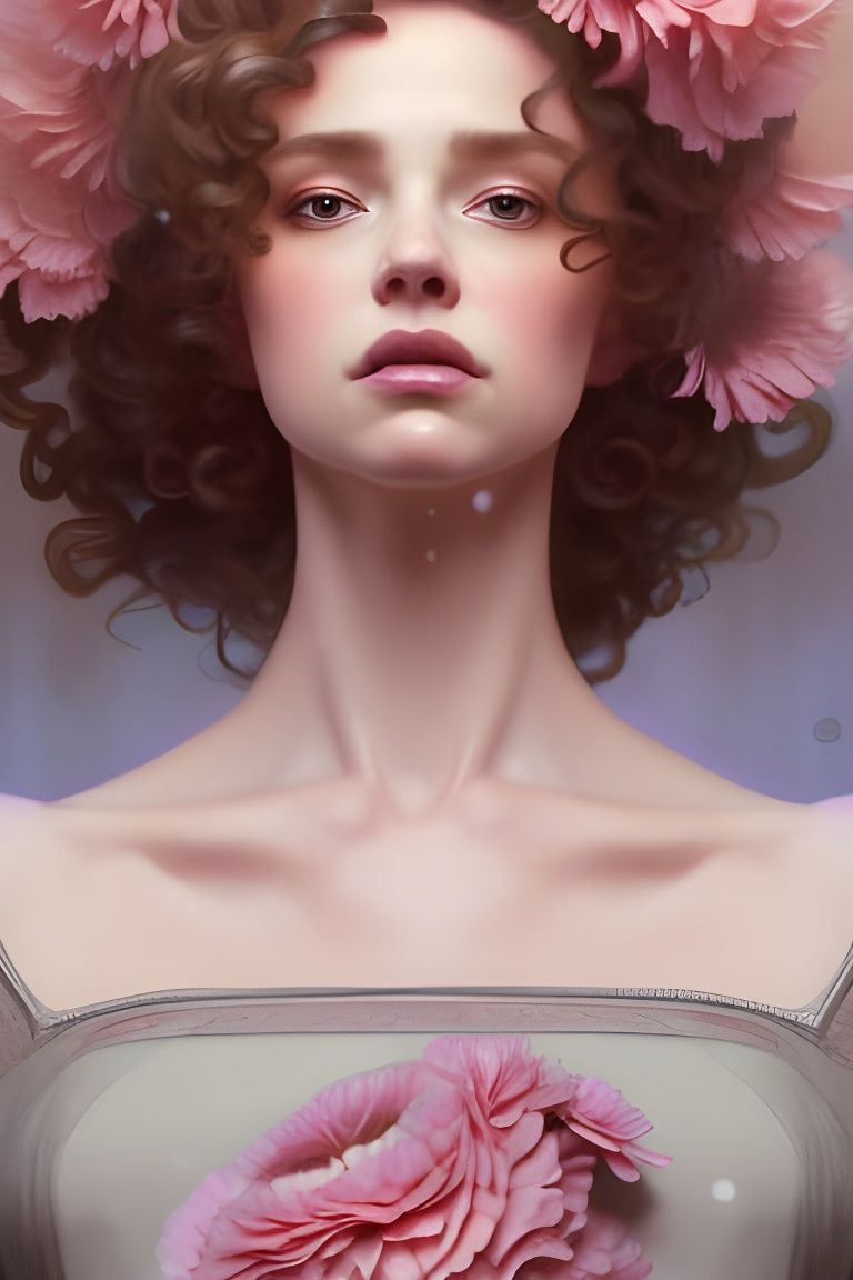 Pale Queen with Carnations: Hyperdetailed Digital Portrait