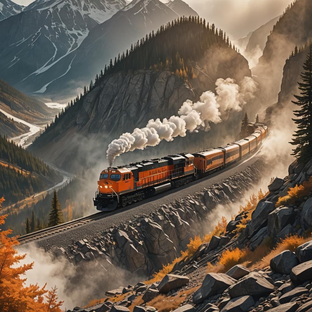 Canadian National Railways Locomotive in Misty Mountains