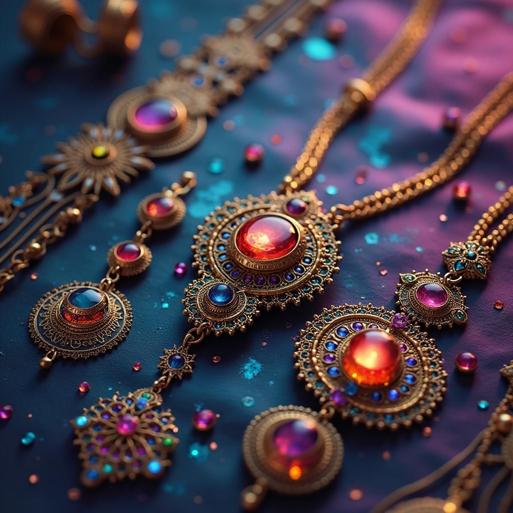 Ornate Jewelry Collage with Mystical Iridescence