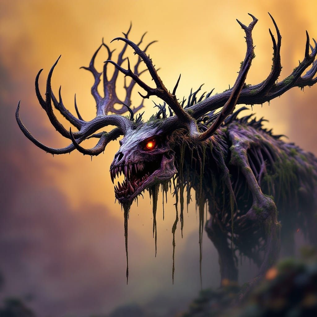 Dark Fantasy Skeleton Monster with Massive Murex Antlers