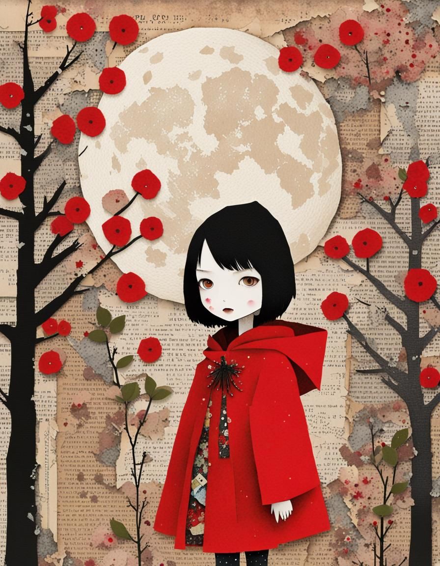 Little Red Hood in Mixed Media Collage